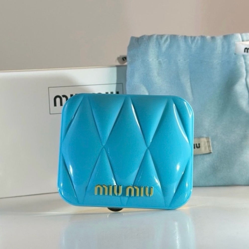 Miu Miu Quilted Compact Mirror in Turquoise Blue